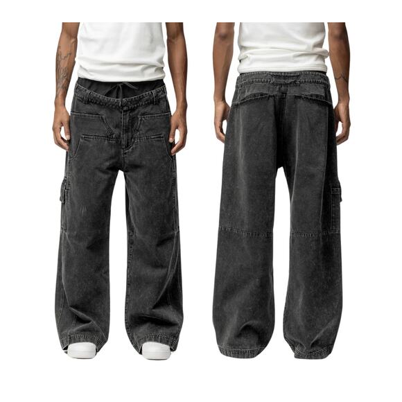 BLACKTAILOR W4 Denim Cargo Noise Jeans Size36 Black Double Waist Design - Picture 2 of 16